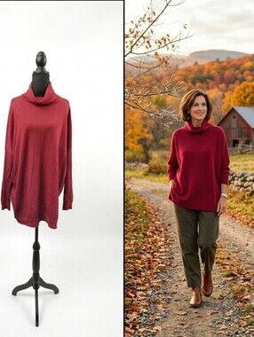 Eileen Fisher Womens Merino Wool Sweater Size Large Italian Yarn Turtle Neck